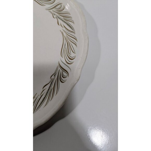 Syracuse China Syralite Round Serving Plate Art Deco Green Tan Leaf Design - Picture 7 of 10